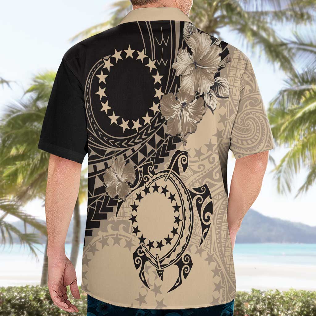 Cook Islands Turtle Hawaiian Shirt Stars and Hibiscus - Beige LT01 - Polynesian Pride