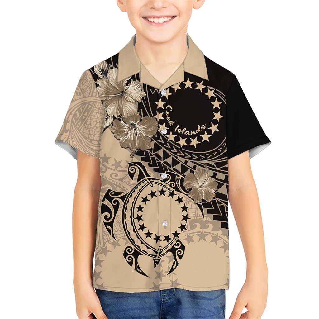 Cook Islands Turtle Hawaiian Shirt Stars and Hibiscus - Beige LT01 - Polynesian Pride