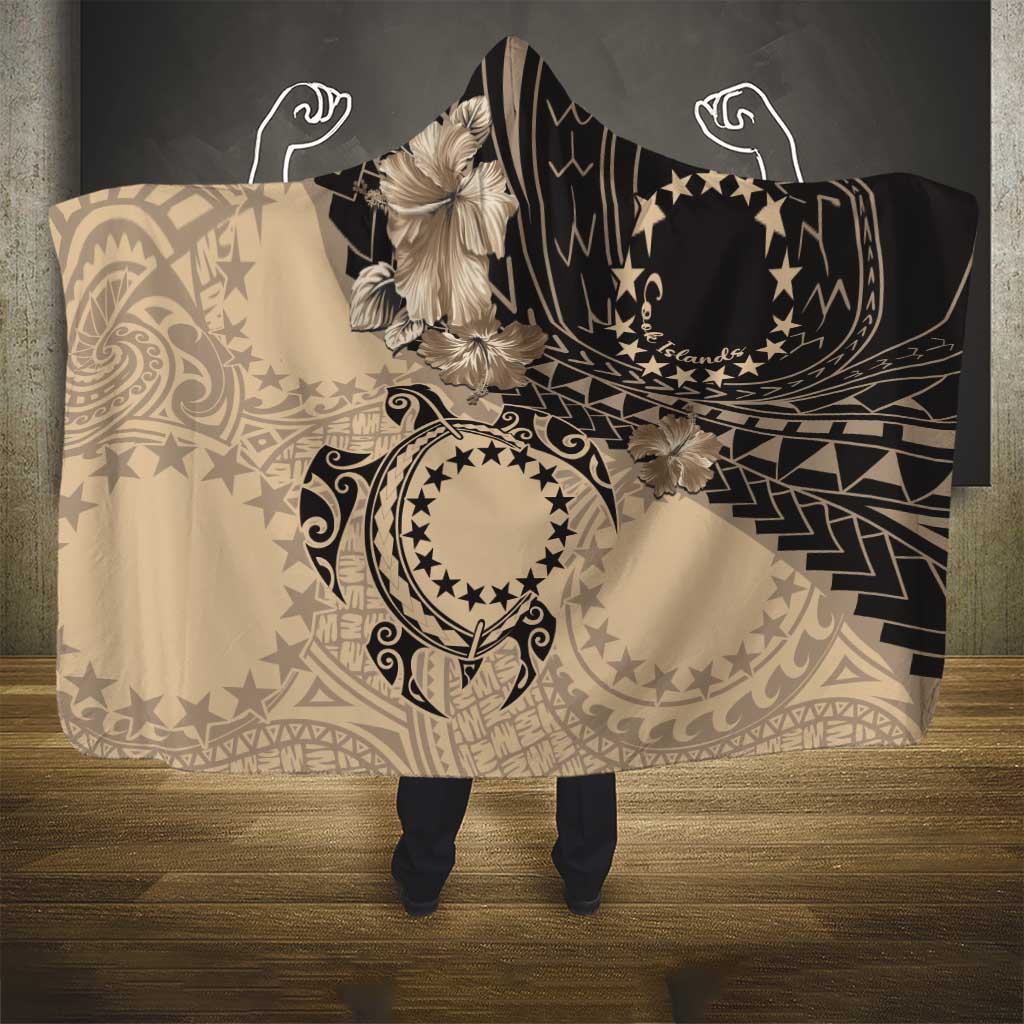 Cook Islands Turtle Hooded Blanket Stars and Hibiscus - Beige LT01 - Polynesian Pride