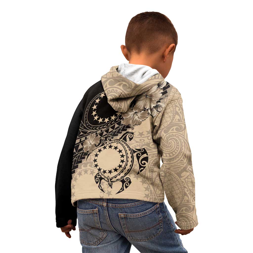 Cook Islands Turtle Kid Hoodie Stars and Hibiscus - Beige