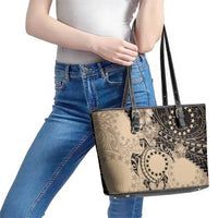 Cook Islands Turtle Leather Tote Bag Stars and Hibiscus - Beige LT01 - Polynesian Pride