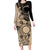 Cook Islands Turtle Long Sleeve Bodycon Dress Stars and Hibiscus - Beige