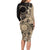 Cook Islands Turtle Long Sleeve Bodycon Dress Stars and Hibiscus - Beige