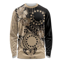 Cook Islands Turtle Long Sleeve Shirt Stars and Hibiscus - Beige