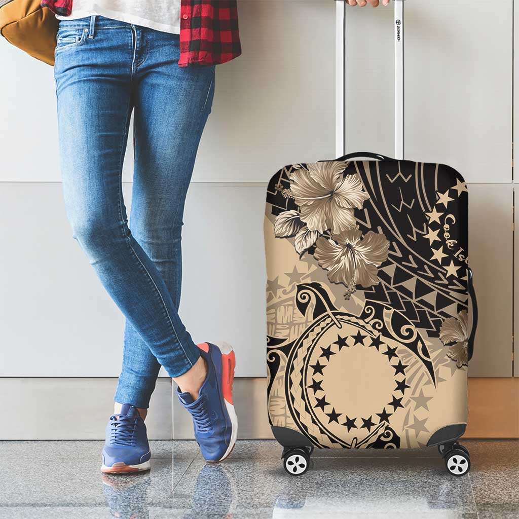 Cook Islands Turtle Luggage Cover Stars and Hibiscus - Beige