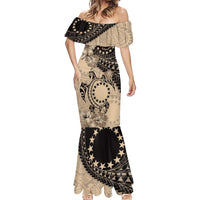 Cook Islands Turtle Mermaid Dress Stars and Hibiscus - Beige