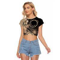 Cook Islands Turtle Raglan Cropped T Shirt Stars and Hibiscus - Beige LT01 Female Beige - Polynesian Pride