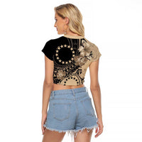 Cook Islands Turtle Raglan Cropped T Shirt Stars and Hibiscus - Beige LT01 - Polynesian Pride