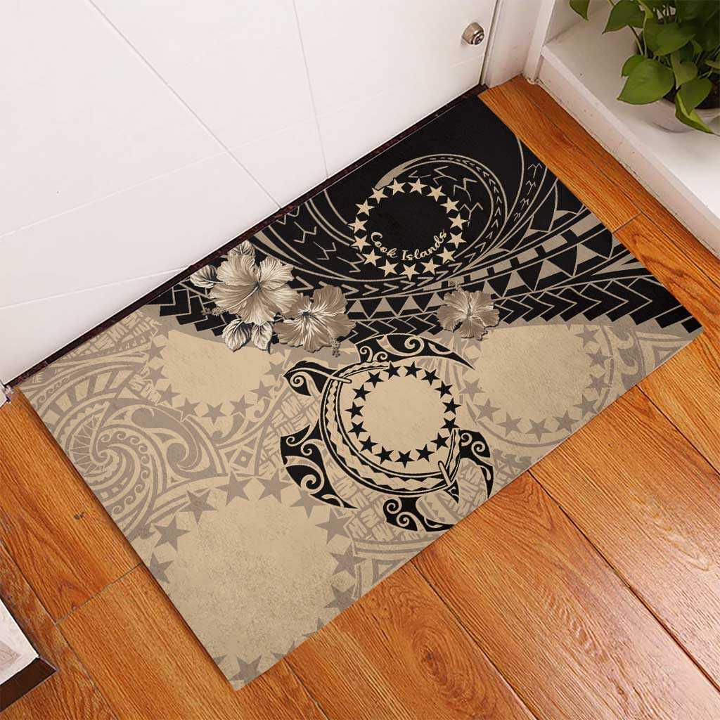Cook Islands Turtle Rubber Doormat Stars and Hibiscus - Beige LT01 - Polynesian Pride
