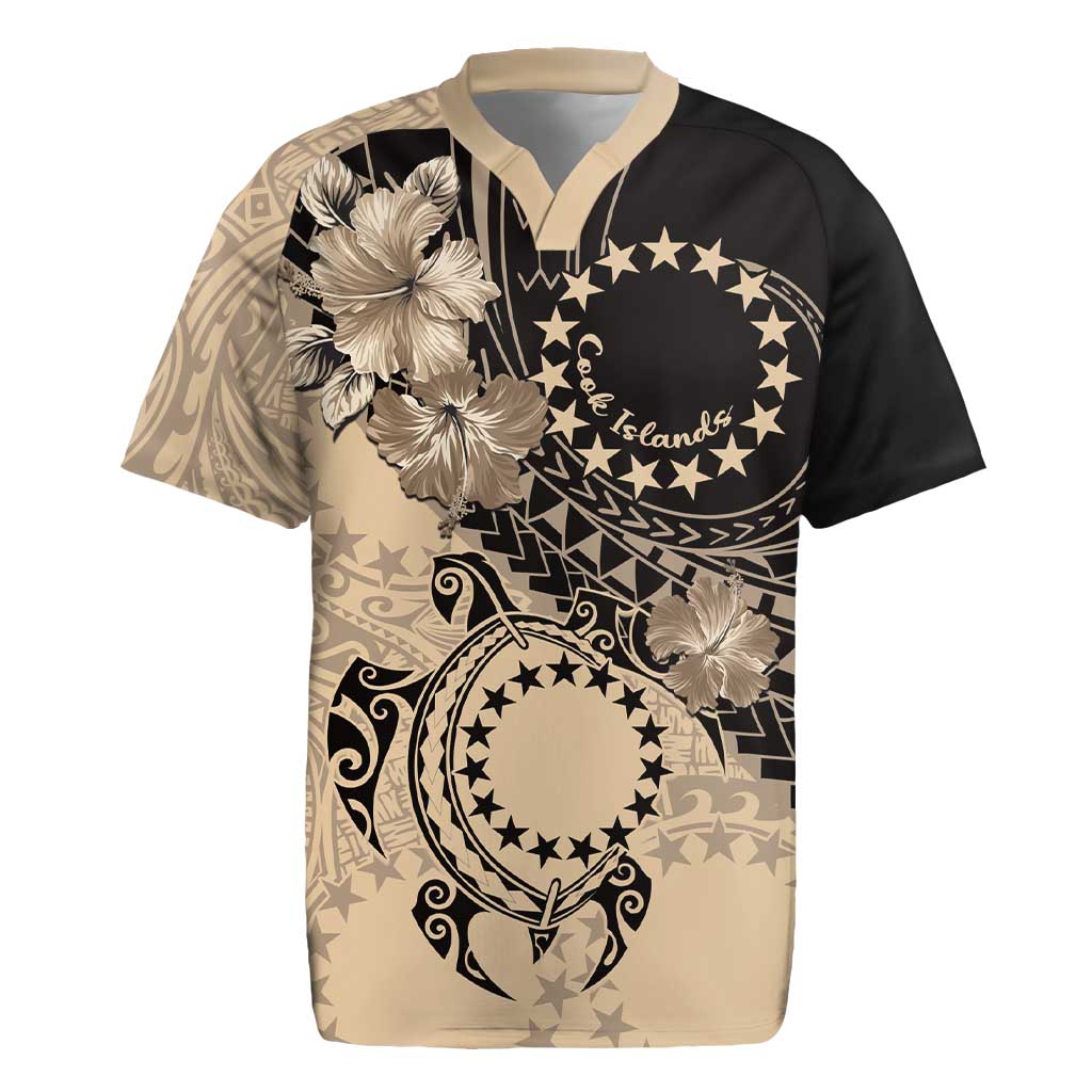 Cook Islands Turtle Rugby Jersey Stars and Hibiscus - Beige LT01 Beige - Polynesian Pride