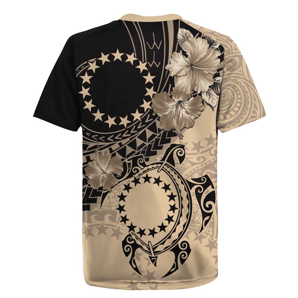 Cook Islands Turtle Rugby Jersey Stars and Hibiscus - Beige LT01 - Polynesian Pride
