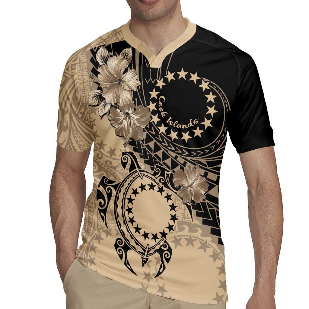 Cook Islands Turtle Rugby Jersey Stars and Hibiscus - Beige LT01 - Polynesian Pride