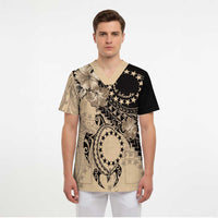 Cook Islands Turtle Scrub Top Stars and Hibiscus - Beige - Polynesian Pride