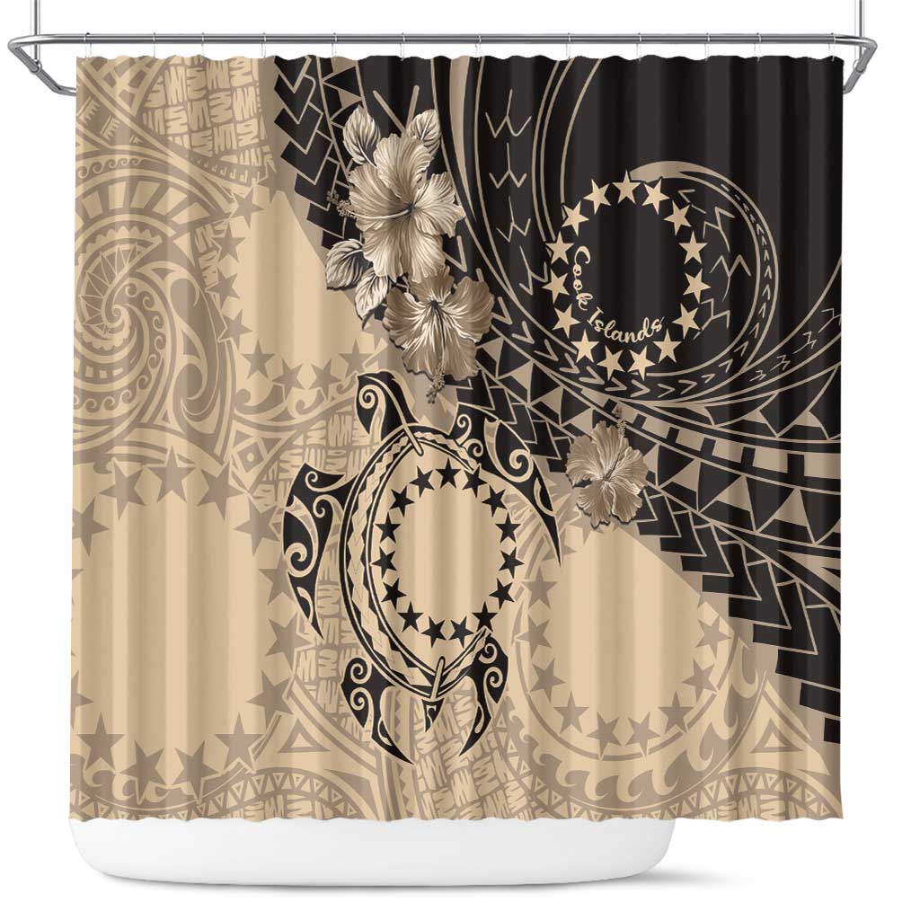 Cook Islands Turtle Shower Curtain Stars and Hibiscus - Beige