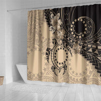 Cook Islands Turtle Shower Curtain Stars and Hibiscus - Beige
