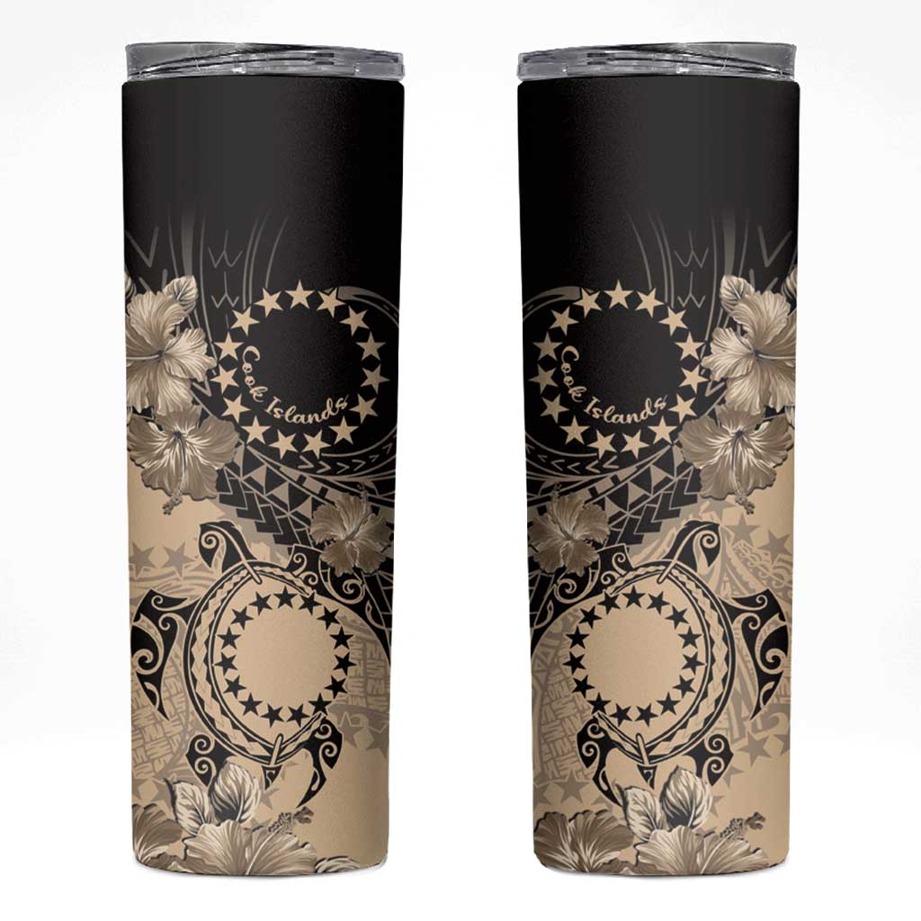 Cook Islands Turtle Skinny Tumbler Stars and Hibiscus - Beige