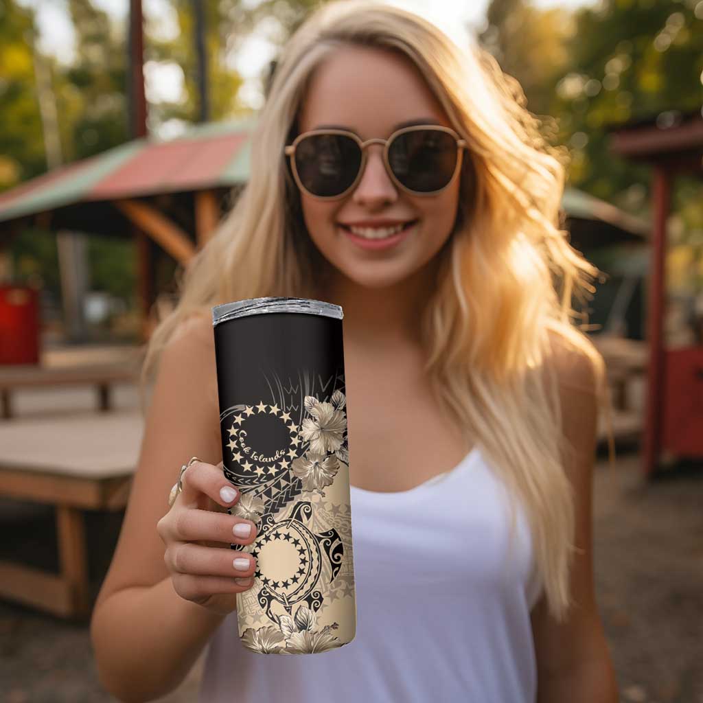 Cook Islands Turtle Skinny Tumbler Stars and Hibiscus - Beige