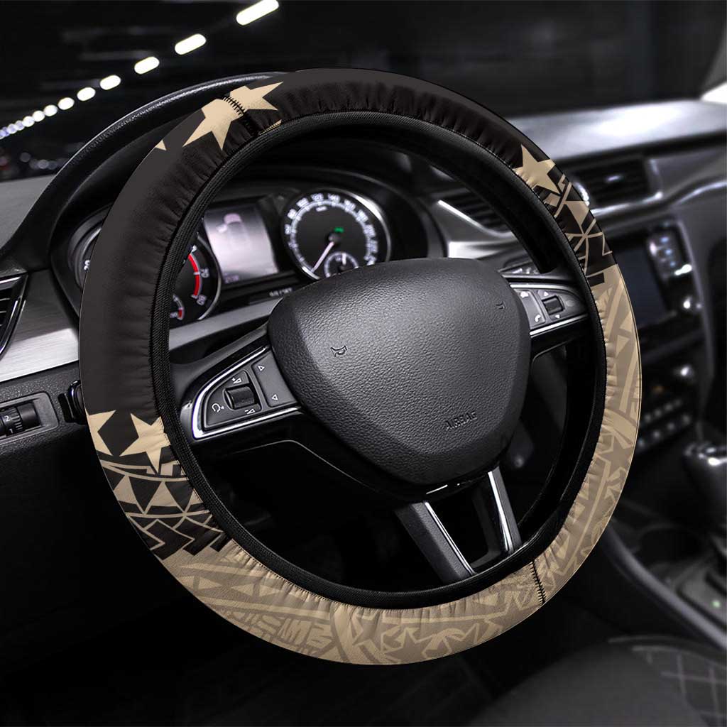 Cook Islands Turtle Steering Wheel Cover Stars and Hibiscus - Beige LT01 Universal Fit Beige - Polynesian Pride