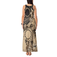 Cook Islands Turtle Tank Maxi Dress Stars and Hibiscus - Beige LT01 - Polynesian Pride
