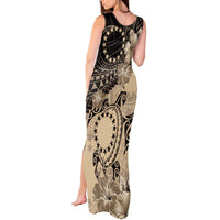 Cook Islands Turtle Tank Maxi Dress Stars and Hibiscus - Beige LT01 - Polynesian Pride