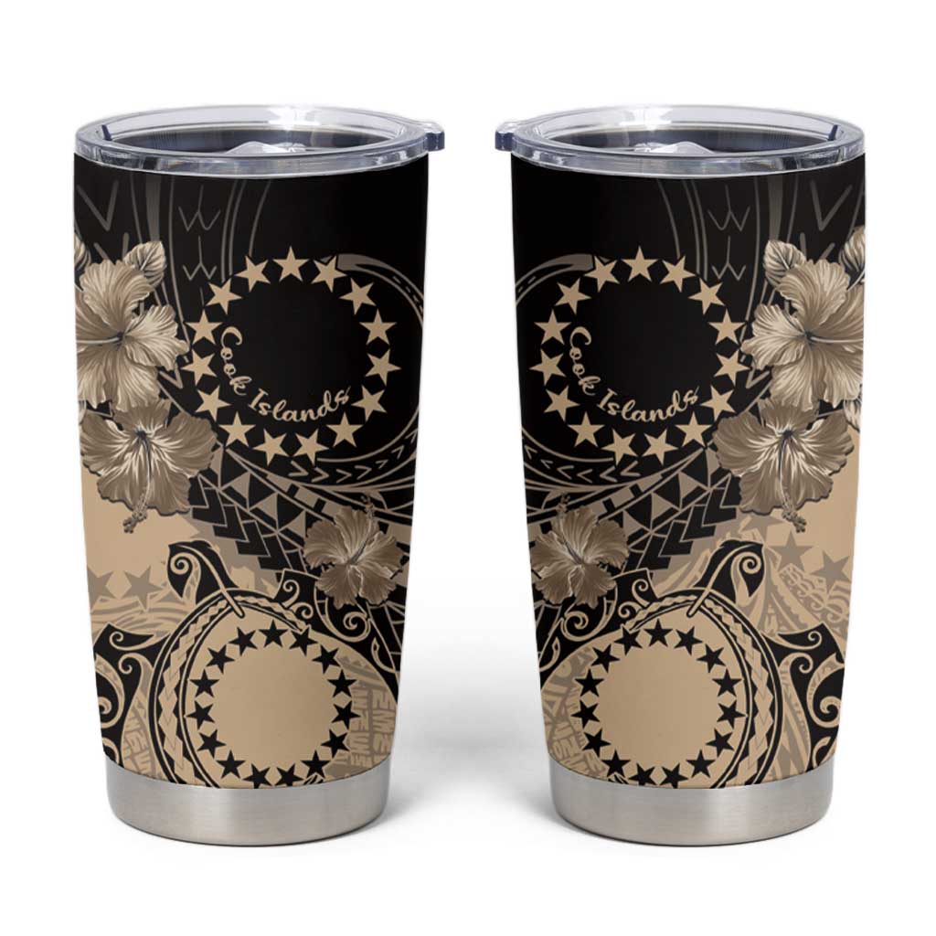 Cook Islands Turtle Tumbler Cup Stars and Hibiscus - Beige