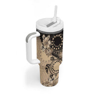 Cook Islands Turtle Tumbler With Handle Stars and Hibiscus - Beige LT01 - Polynesian Pride