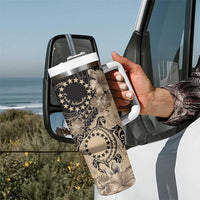 Cook Islands Turtle Tumbler With Handle Stars and Hibiscus - Beige LT01 - Polynesian Pride