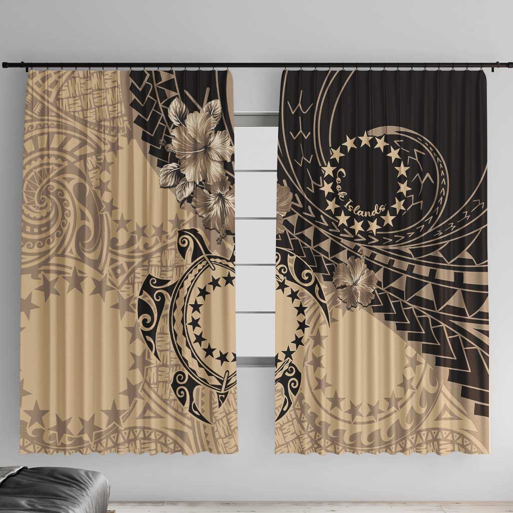 Cook Islands Turtle Window Curtain Stars and Hibiscus - Beige