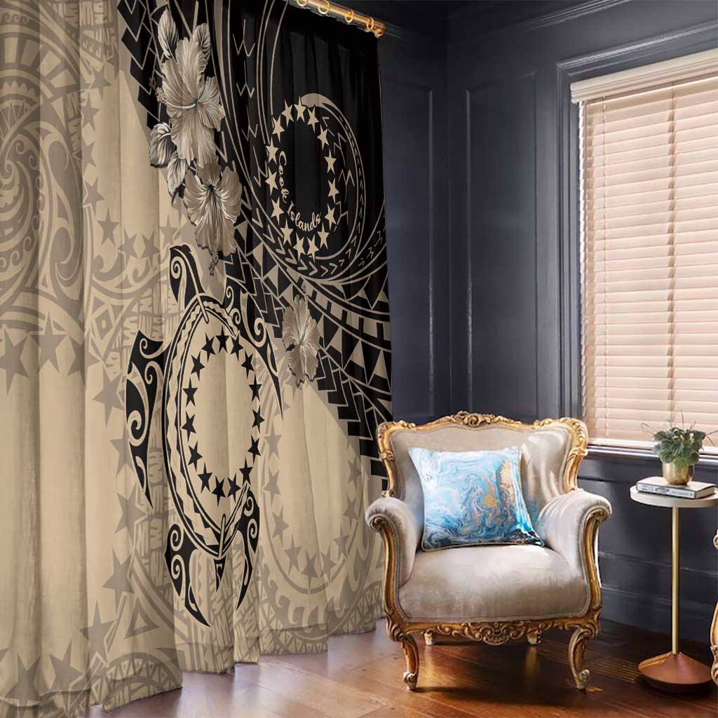 Cook Islands Turtle Window Curtain Stars and Hibiscus - Beige LT01 - Polynesian Pride