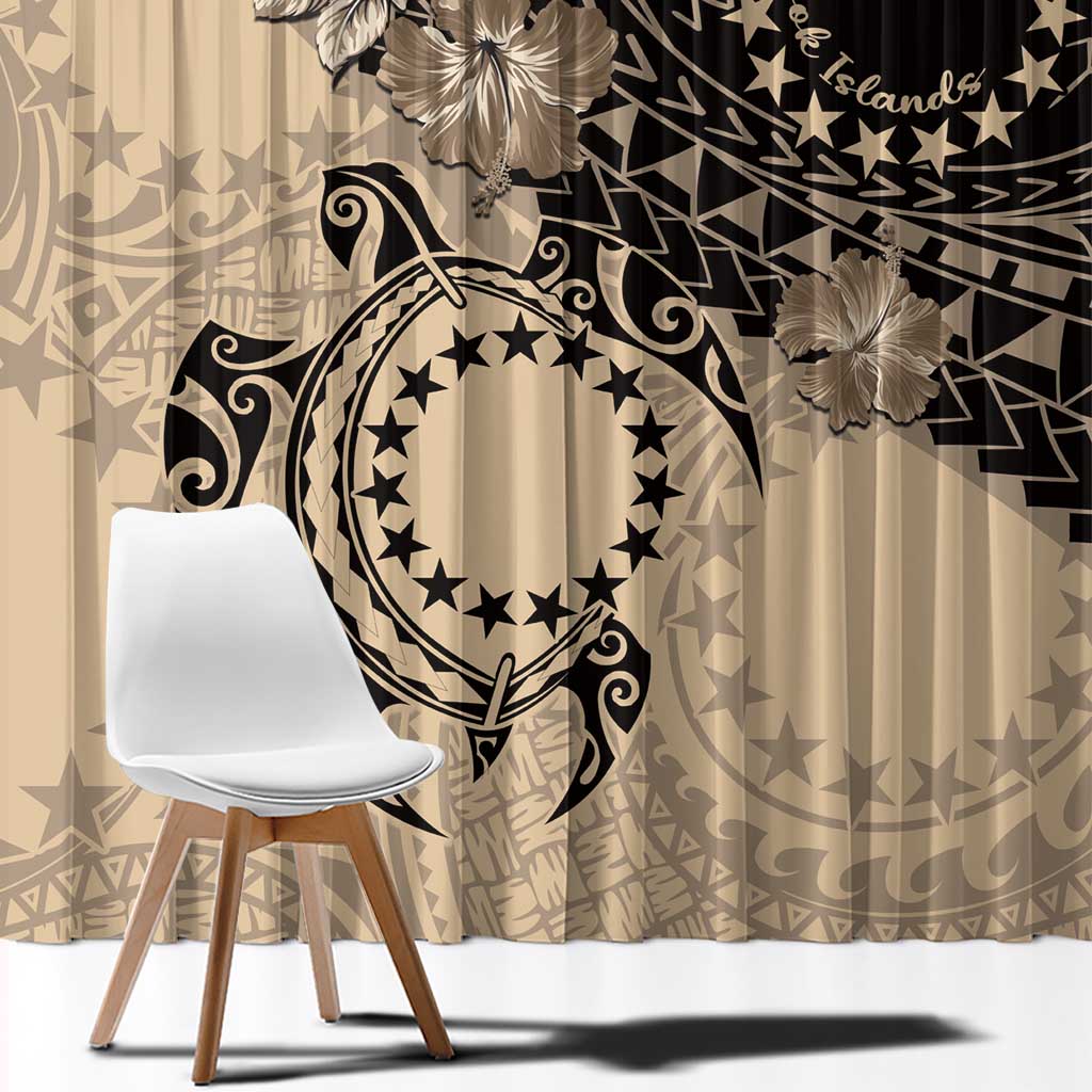 Cook Islands Turtle Window Curtain Stars and Hibiscus - Beige LT01 - Polynesian Pride
