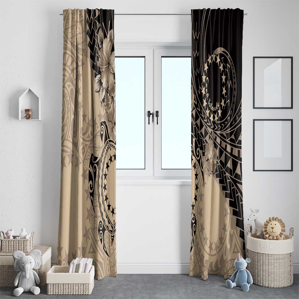 Cook Islands Turtle Window Curtain Stars and Hibiscus - Beige LT01 - Polynesian Pride