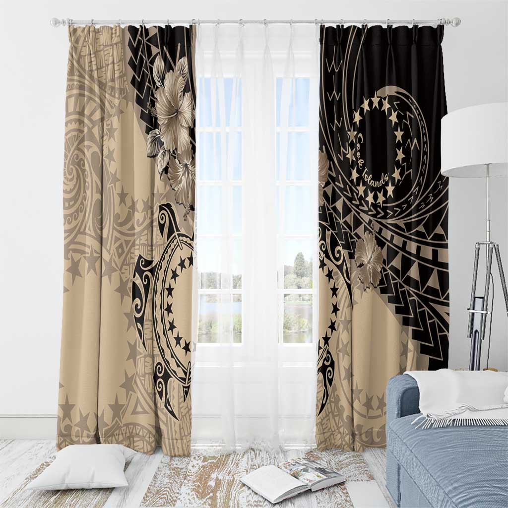 Cook Islands Turtle Window Curtain Stars and Hibiscus - Beige LT01 - Polynesian Pride