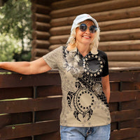 Cook Islands Turtle Women Polo Shirt Stars and Hibiscus - Beige