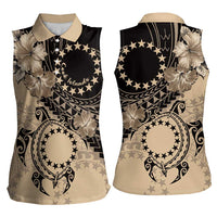 Cook Islands Turtle Women Sleeveless Polo Shirt Stars and Hibiscus - Beige