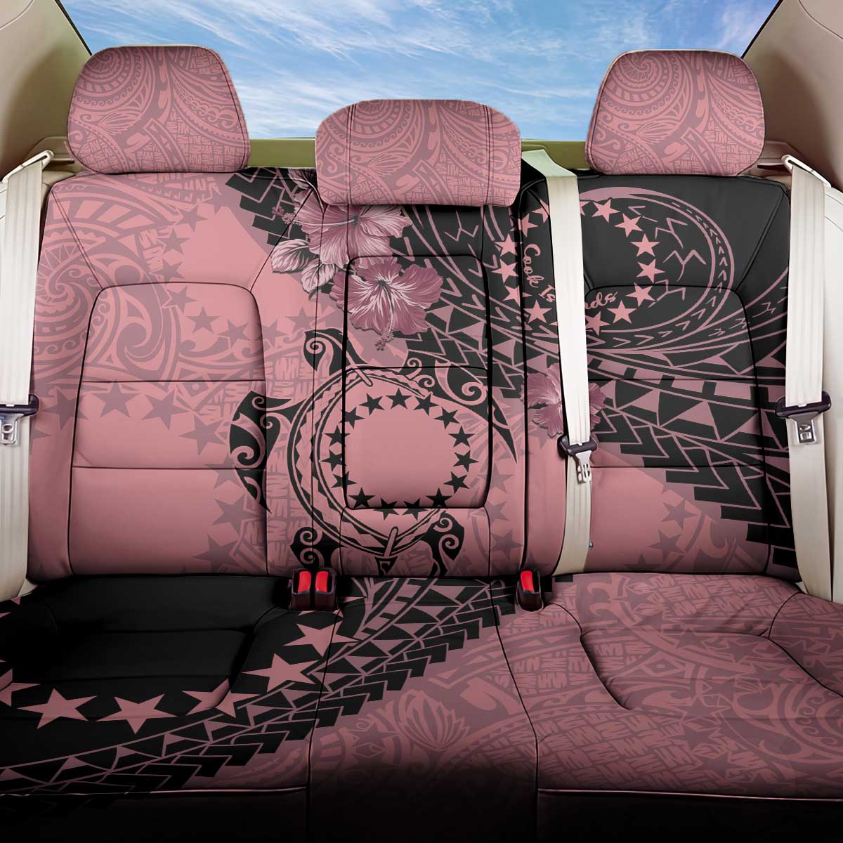 Cook Islands Turtle Back Car Seat Cover Stars and Hibiscus - Pink