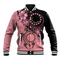 Cook Islands Turtle Baseball Jacket Stars and Hibiscus - Pink LT01 Unisex Pink - Polynesian Pride