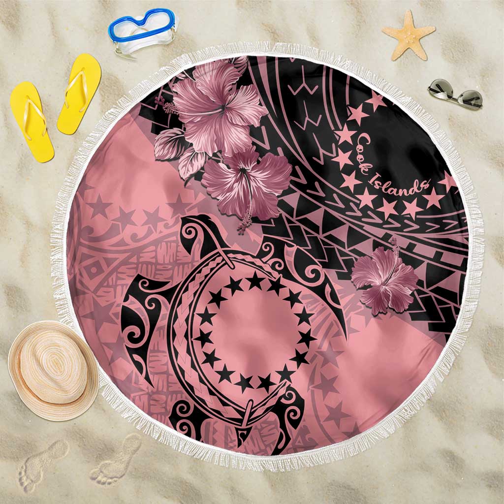 Cook Islands Turtle Beach Blanket Stars and Hibiscus - Pink