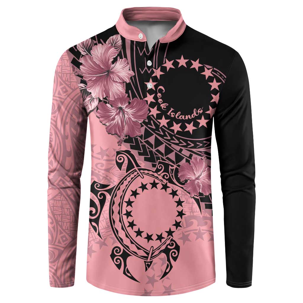 Cook Islands Turtle Button Sweatshirt Stars and Hibiscus - Pink LT01 Pink - Polynesian Pride