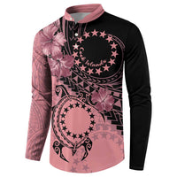 Cook Islands Turtle Button Sweatshirt Stars and Hibiscus - Pink LT01 - Polynesian Pride