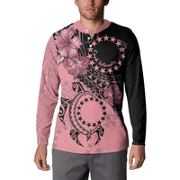 Cook Islands Turtle Button Sweatshirt Stars and Hibiscus - Pink LT01 - Polynesian Pride