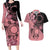 Cook Islands Turtle Couples Matching Long Sleeve Bodycon Dress and Hawaiian Shirt Stars and Hibiscus - Pink