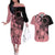 Cook Islands Turtle Couples Matching Off The Shoulder Long Sleeve Dress and Hawaiian Shirt Stars and Hibiscus - Pink