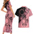 Cook Islands Turtle Couples Matching Short Sleeve Bodycon Dress and Hawaiian Shirt Stars and Hibiscus - Pink