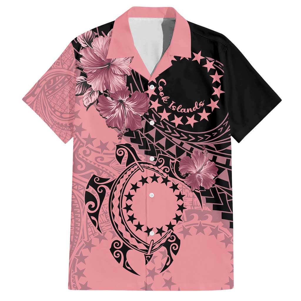 Cook Islands Turtle Family Matching Off Shoulder Maxi Dress and Hawaiian Shirt Stars and Hibiscus - Pink