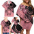 Cook Islands Turtle Family Matching Off Shoulder Short Dress and Hawaiian Shirt Stars and Hibiscus - Pink