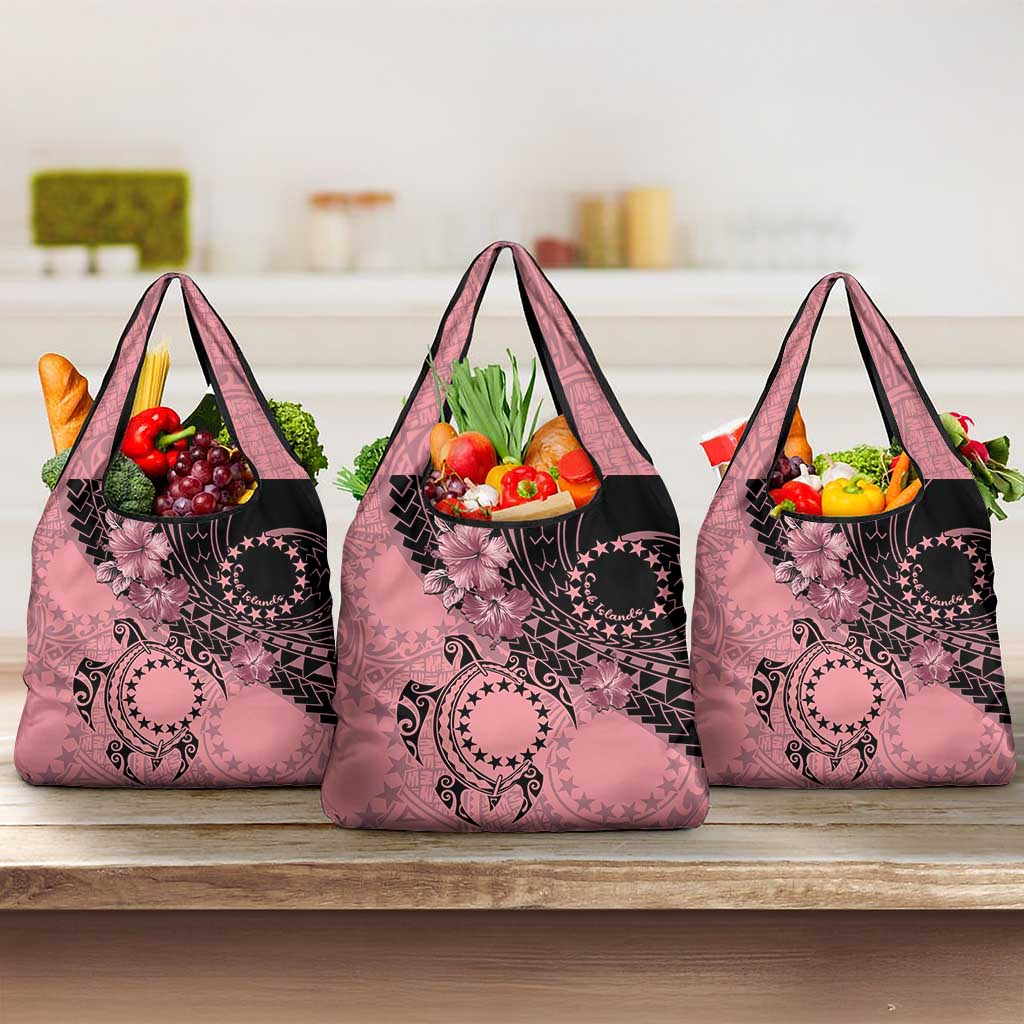 Cook Islands Turtle Grocery Bag Stars and Hibiscus - Pink LT01 3-pack One Size Pink - Polynesian Pride