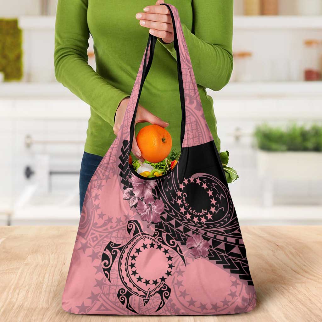 Cook Islands Turtle Grocery Bag Stars and Hibiscus - Pink LT01 - Polynesian Pride