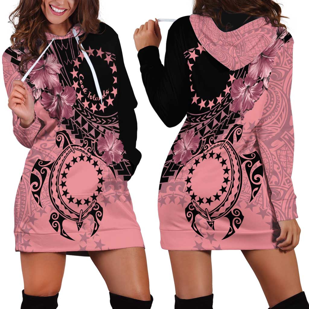 Cook Islands Turtle Hoodie Dress Stars and Hibiscus - Pink LT01 - Polynesian Pride