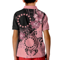 Cook Islands Turtle Kid Polo Shirt Stars and Hibiscus - Pink