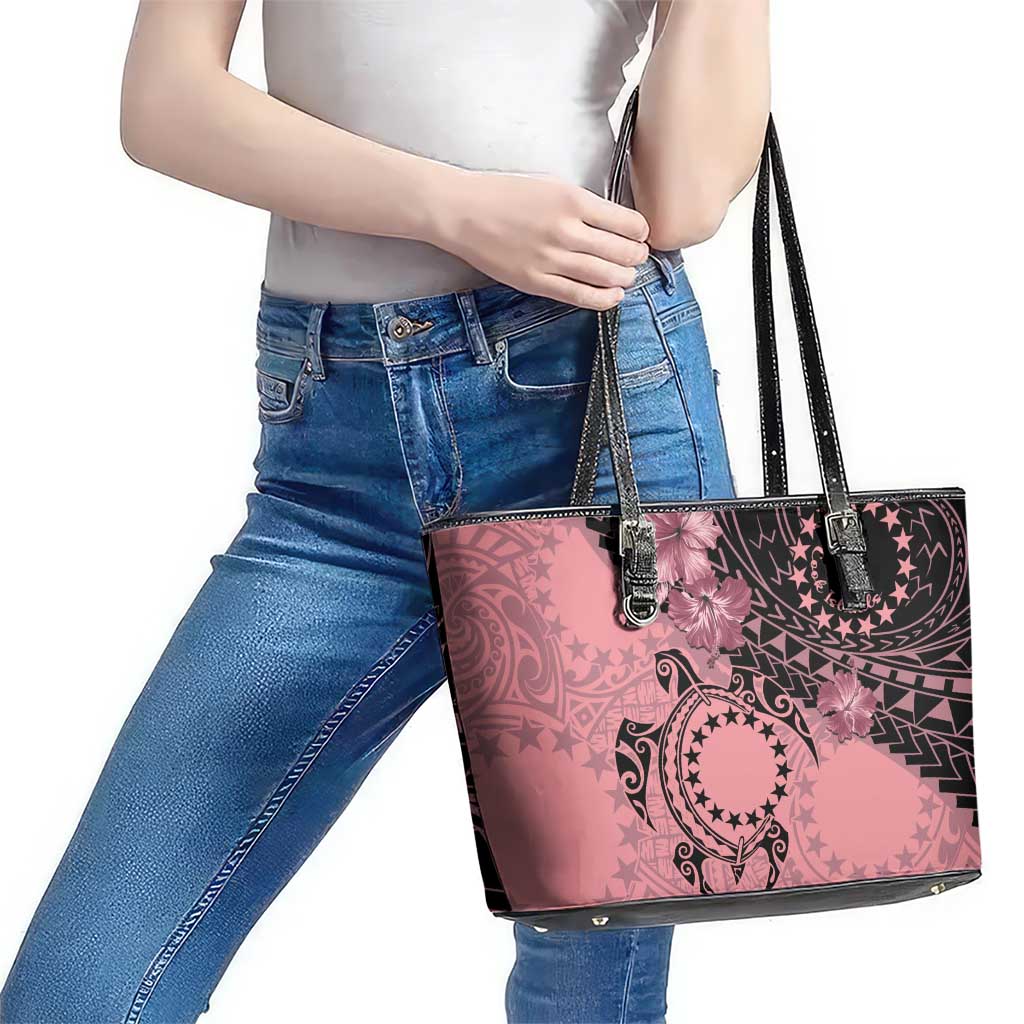 Cook Islands Turtle Leather Tote Bag Stars and Hibiscus - Pink LT01 - Polynesian Pride